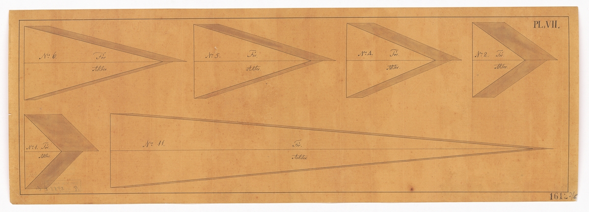 Ritning till hålkroppar använda vid af Chapmans hydrodynamiska experiment 1794. Tabell no V.