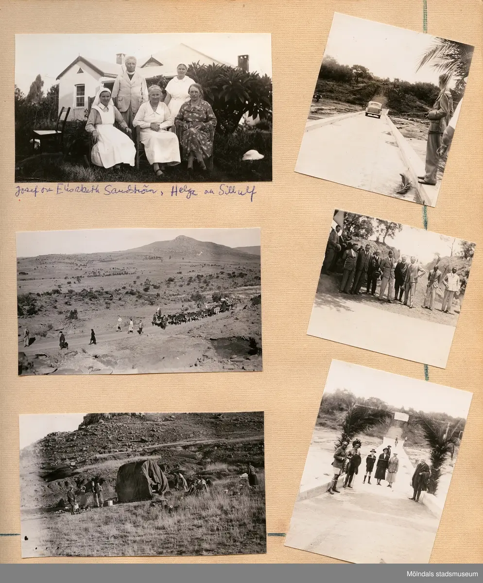 Fotografialbum som tillhört missionären Helga Andreasson.

Helga Andreasson växte upp i Mölndal och efter avslutad skolgång utbildade hon sig till sjuksköterska och diakonissa vid Bräcke diakonianstalt. År 1931 reste hon ut till Zululand i Sydafrika och arbetade där som missionär för Svenska Kyrkans Mission. I närmare 40 år kom Helga Andreasson att arbeta i Sydafrika med kyrka och mission. 

Givaren Lilly Nygren är syster till Helga Andreasson, som var äldsta systern i en barnskara av sex.
Foton, diabilder, böcker mm. efter Helga Andreasson finns förvarade i Föreningsarkivet i Mölndal.