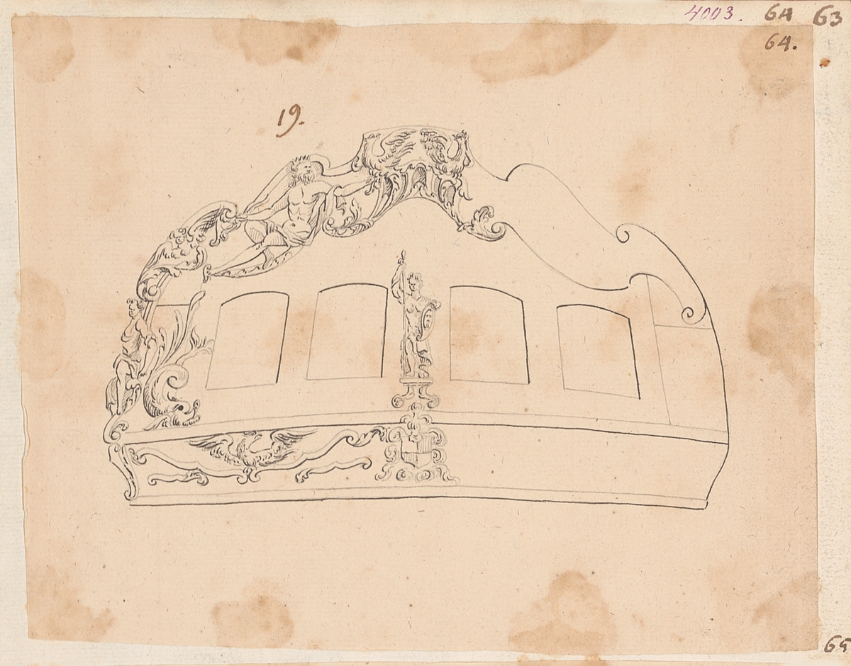 Skiss till akterspegelsornament.