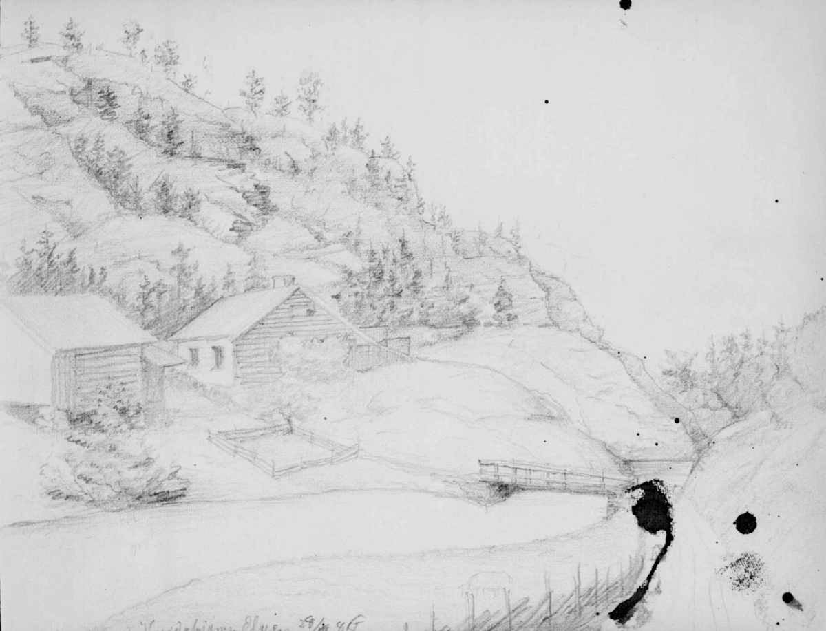 Repro: Tegning av husmannsplass.