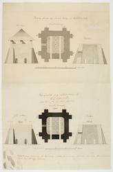 Ritning av kalkugn. Grundritning samt förbättrad ritning.