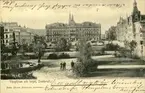 Vykort över Vängåvan, Stora torget och Hirschska huset i Sundsvall.