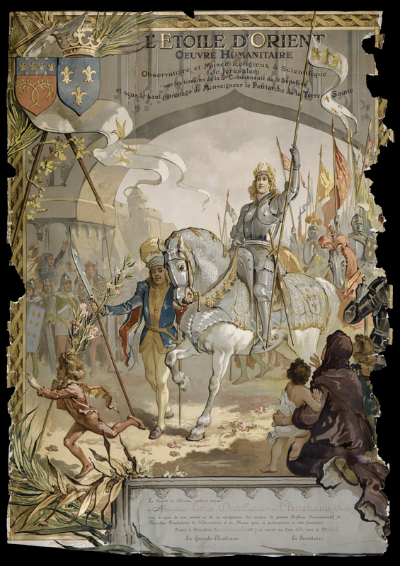 Støttediplom til Løiten Destillation ved opprettelsen av kristen-religiøst museum i 1897 i Jerusalem.