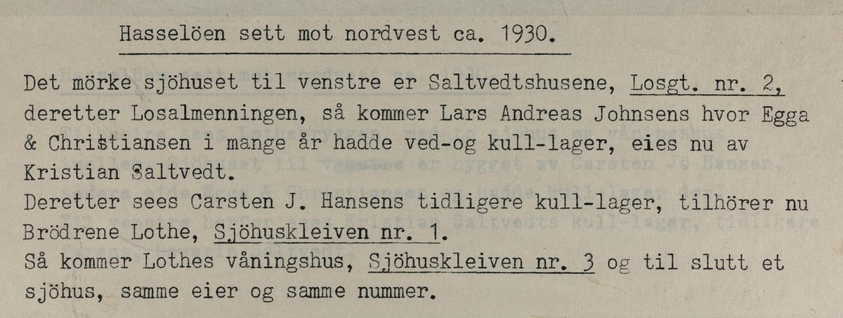 Hasseløy sett mot nordvest, ca. 1930.