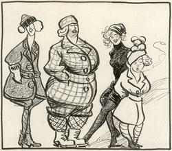 Karikatur av fire sportskvinner [papirkunst]