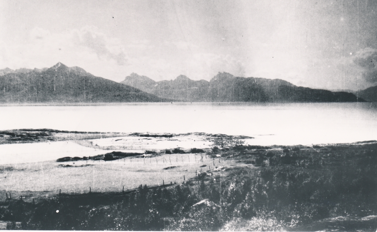 Utsyn over ytre del av Stangnesjordene (Elvevollen). Mot Vågsfjorden og Åndervåg. Tranøy 1947