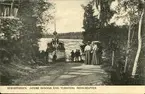 Vykort med motiv över den nedre bryggan i Bergeforsen och ångbåten Turisten som trafikerade Indalsälven.