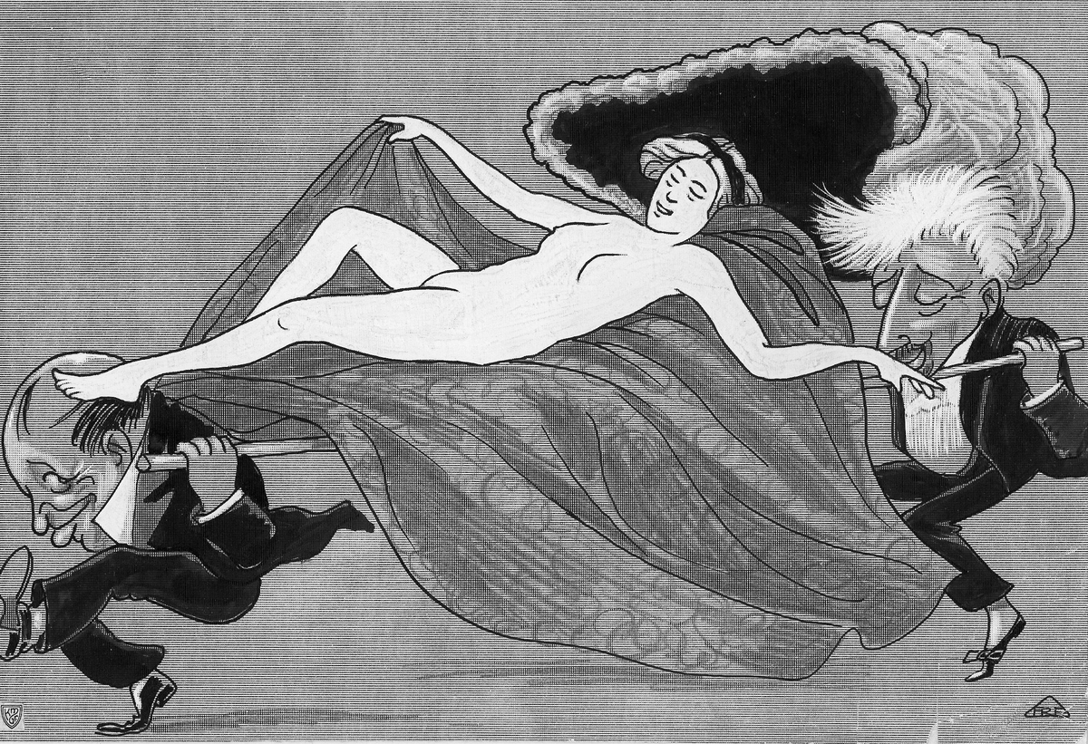 Otto og Wiers-Jensen bærer "Eva" på en båre mellom seg.