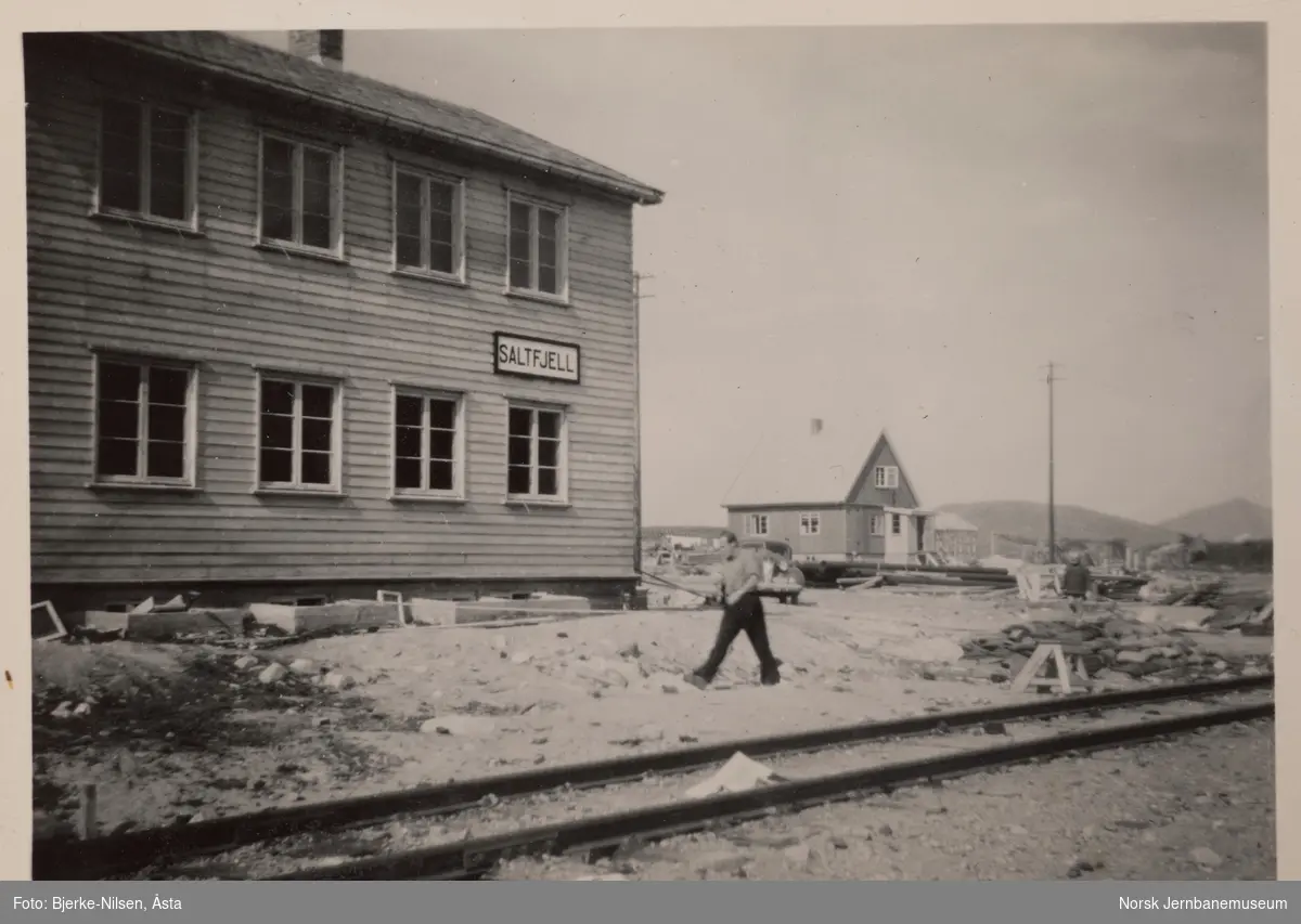 Saltfjell stasjon (senere Semskfjell, Semska) under bygging i august 1948