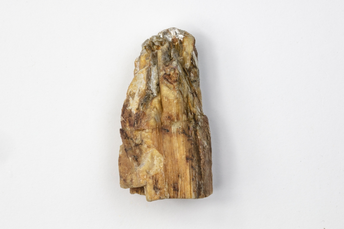 Ett mineral med sexkantig kristallform. Den formen är tydlig i detta exemplar. Det som glittrar är vit glimmer.  Beryll används bland annat till smycken och kan ha flera olika färger som den får av olika orenheter. En extremt klar, genomskinlig variant som är grön kallas smaragd, akvamarin om den är blå, bixbit om den är röd och heliodor om den är gul. Exemplaret kommer från Italien och ingår i Adolf Andersohns samling.

Bergart/Fossil/Mineral: beryll
Varietet: 
Klassificering: silikat
Paragenes: beryll xx, glimmer

Land: Italien
Fyndplats: okänd

Stuffen ingår i samlingen från Adolf Andersohn.

Mått och vikt: lös xx; 25x 25x 50 mm, 53.69 g