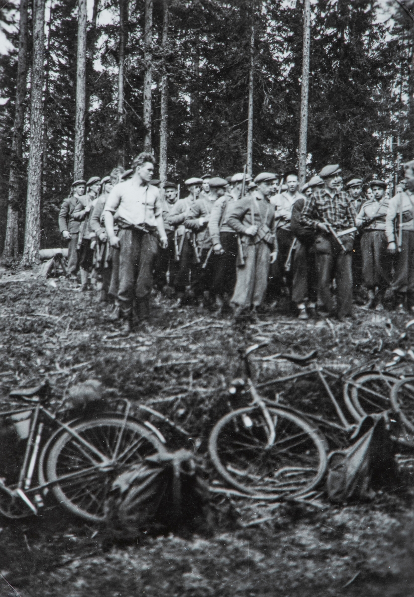 Hjemmestyrkene samlet vet Stormyra, Vallset, Stange i mai 1945. Hjemmefronten.