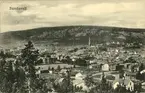 Vykort med motiv över Sundsvall med utsikt från Södra stadsberget.