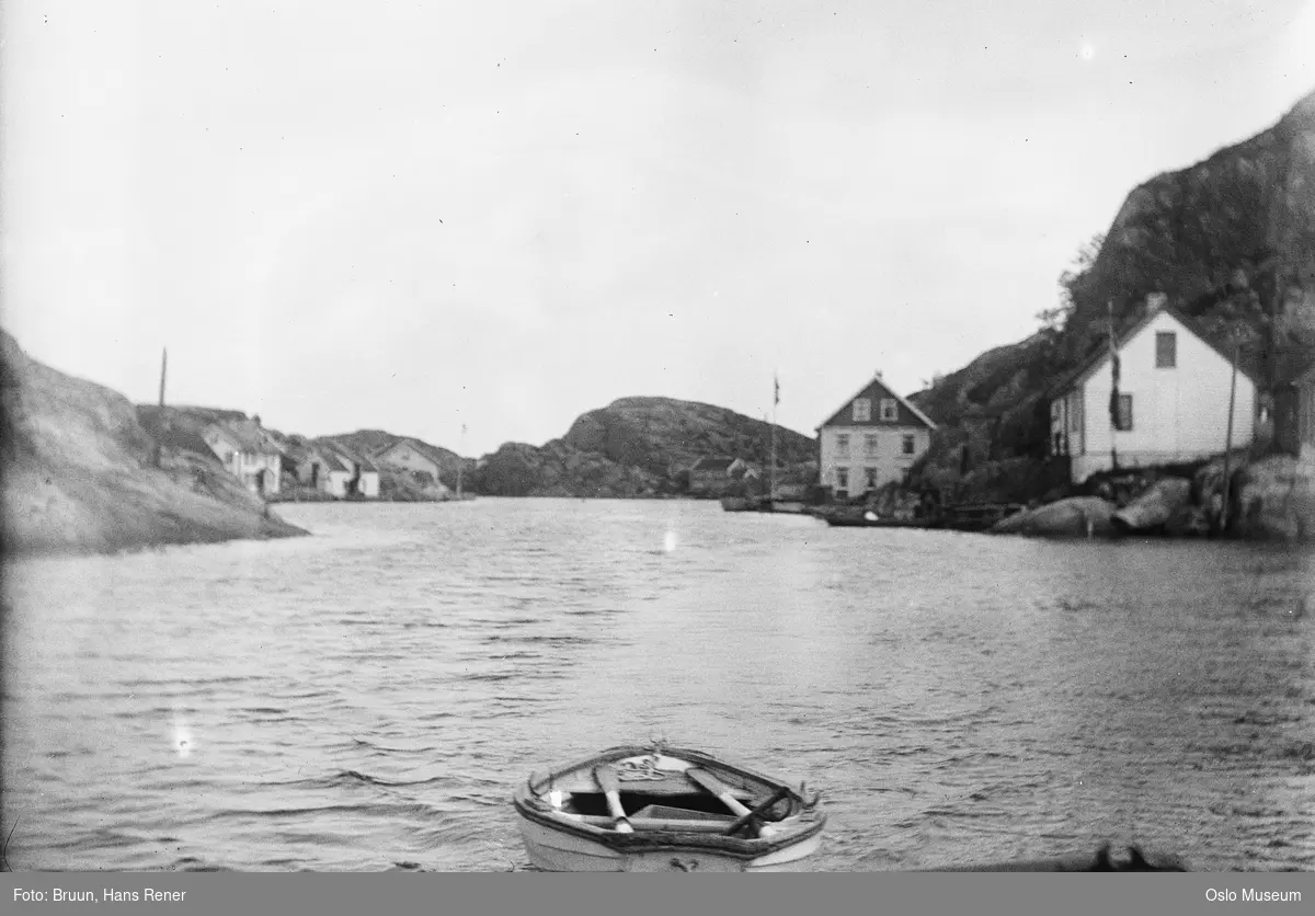 fjord, robåt, svaberg, bebyggelse, bolighus