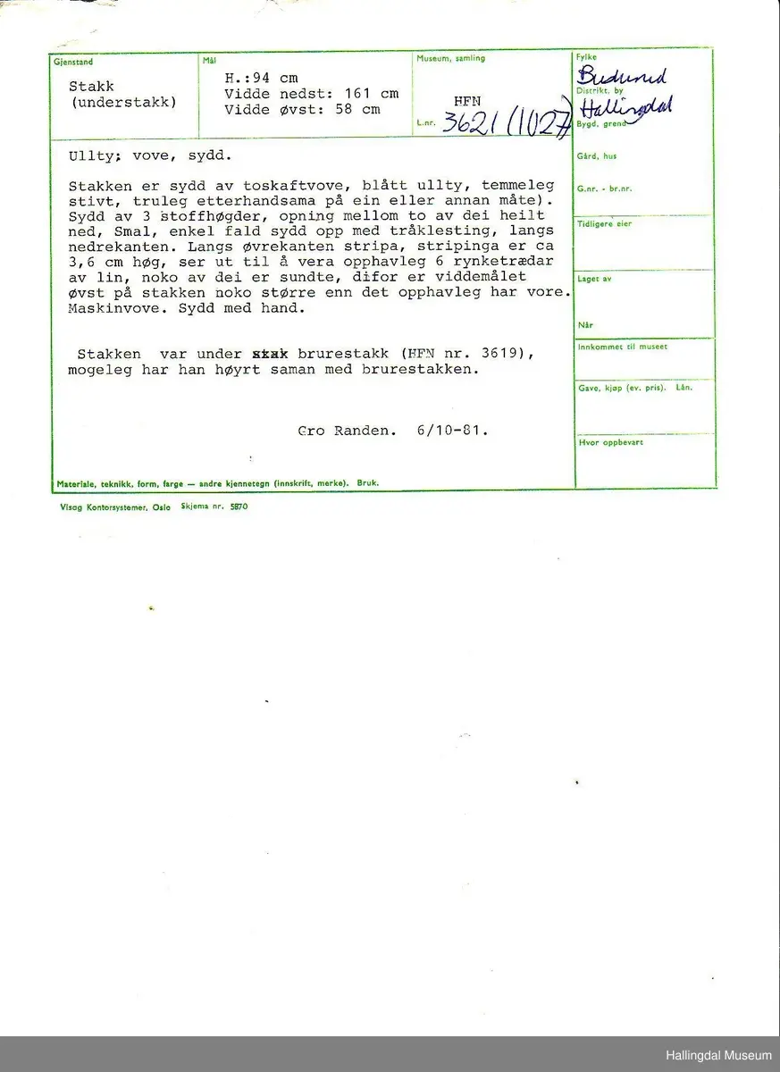 6 rynketråder av lin, neo ødelagt.  Har muligens vært understakk til brudestakk HFN 03619.