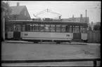 Trondheim Spårväg, TS spårvagn 39 vid Lademoen vagnhall i Trondheim, 1949-08-03.