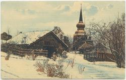 Vykort med motiv från Skansen. "Stenstugan och Håsjöstapeln 