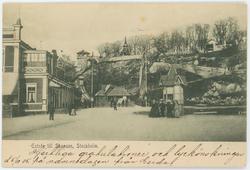 Vykort med motiv från Skansen. Entréen till Skansen vid Berg