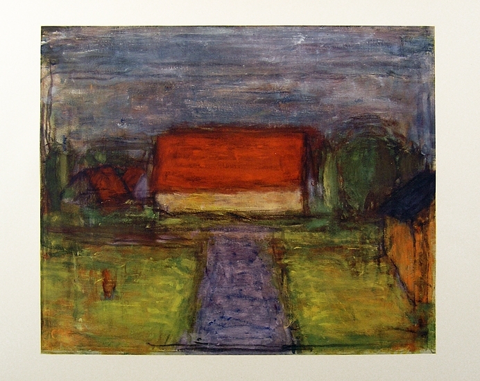 Litografi av Carl Kylberg, som ingår i en grafikmapp med 10 onumrerade litografier med biografi av Gustaf Näsström - från 1953. Motiv: Byggnader.