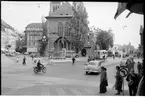 Vy över Église Saint-François kyrka på Place Saint-Francois i Lausanne.