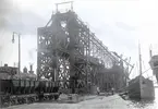 Gamla malmkajen vid Norra hamnen i Luleå, fotograferad i januari år 1914. Foto taget strax före rivningen av malmsprutan.
