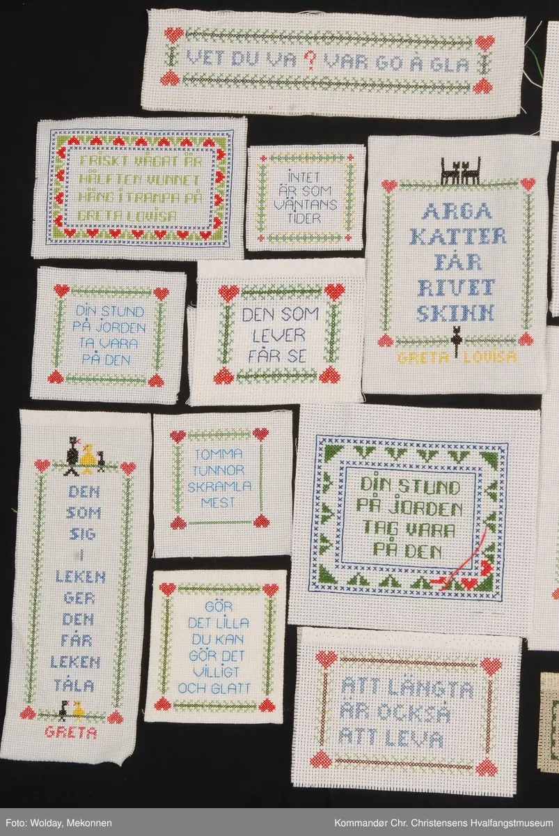 Stor samling med broderi. Forskjellige ordtak.