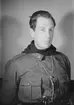 Porträttfoto av fältväbel Stig Gunnar Ekstam (nummer 768), baschef Kemijärvi vid F 19, Svenska frivilligkåren i Finland under finska vinterkriget, 1940.