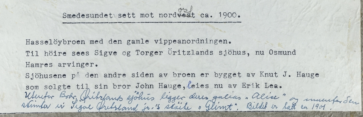 Smedasundet sett mot nordøst, ca. 1901.