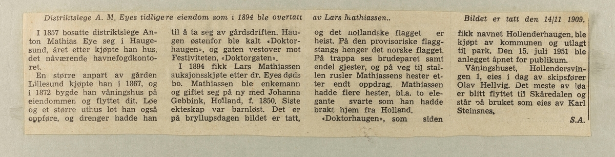 Distriktslege A. M. Eyes tidligere eiendom som i 1894 ble overtatt av ...