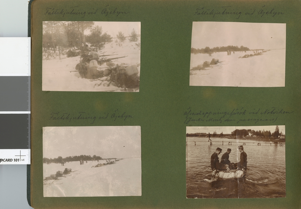 Text i fotoalbum: "Manöver i trakten af Piteå vintern 1906. Fältskjutning vid Öjebyn."