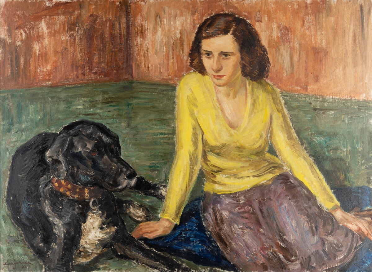 Flicka med hund [Målning]