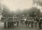 Manskap och djur på gården Haglösa, Films socken, Uppland i början av 1900-talet