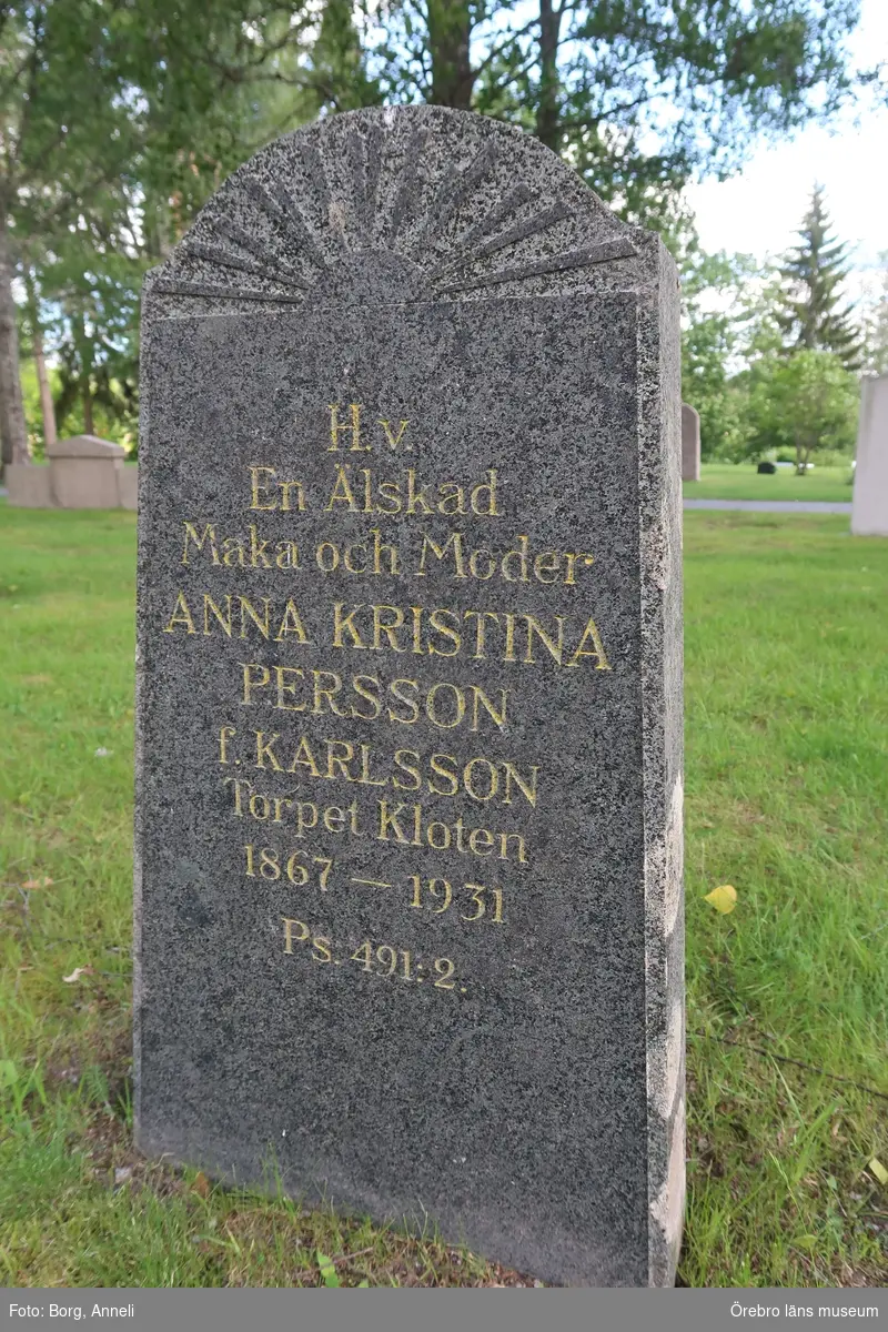 Fotoprotokoll

Acc. Nr. OLM-2019-400_1-45
Örebro läns museums diarienummer: 2016.230.125
Fotograf: Anneli Borg 
Objekt: Ramsbergs nya kyrkogård
Kommun: Lindesbergs kommun
Län: Örebro
År: 2019

Motiv: 
1-45	Ramsbergs nya kyrkogård, gravvårdar