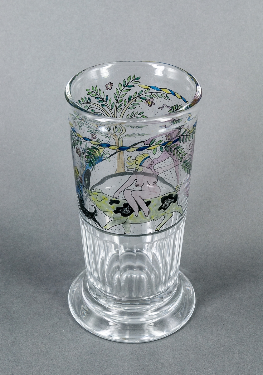 Ölglas med målad dekor, provkollektion.