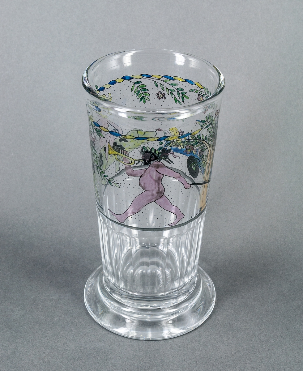 Ölglas med målad dekor, provkollektion.