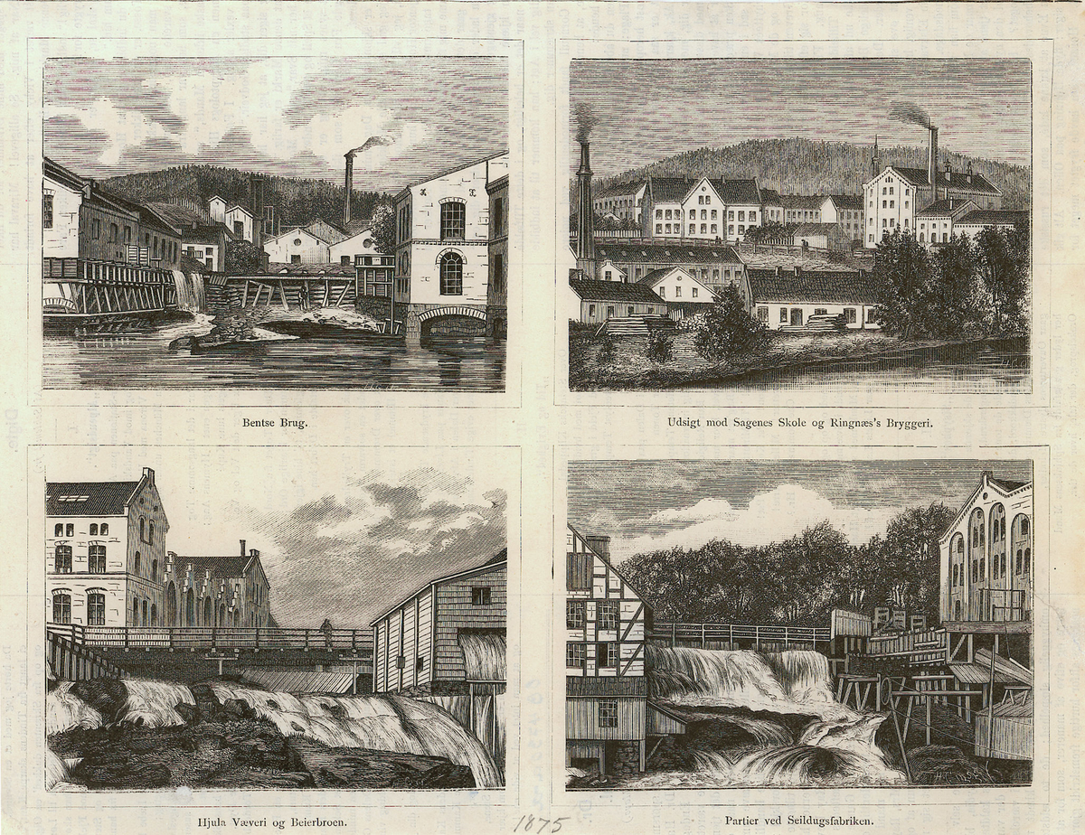 arkitektur, fabrikk, skole, veveri, bru, elv, seilduksfabrikk