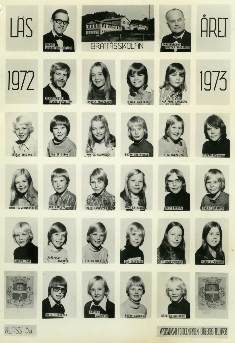 Skolkort på klass 5a, Brattåsskolan läsåret 1972/73. Rektor: Gunnar Hillerström, Skoldirektör: Gustaf Wickström, Klassföreståndare: Tomas Bergström. 
Elever födda 1961: Annica Andersson, Ingela Carlberg, (tvillingen) Marianne Carlberg, Stefan Englund, Dan Ericsson, Monica Glamheden, Björn Gustavsson, Nina Holmberg, Stefan Holmgren, Maritha Johansson, Ulf Karlstrand, Mats Lagnefors, Anne Laitinen, Ulf Larsson, Mats Lindström, Anders Lund, Karl-Olof Lundgren, Stefan Nilsson, Dan Olofsson, Rigmor Persson, Connie Poulsen,  Mats Rydenfors, Carina Sandberg, Björn Sjögren och Krister Svedberg.
I årskurserna 7-9 (1975-1977) bussades eleverna till Sörgårdsskolan i Krokslätt, då Kållered inte hade någon högstadieskola.