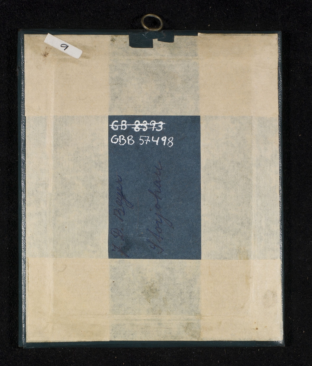 Daguerreotypi av to menn som sitter ved et bord. Herren til høyre er forlegger og boktrykker Johan Dekke Beyer (1830-1900), også kjent som J. D. Beyer.