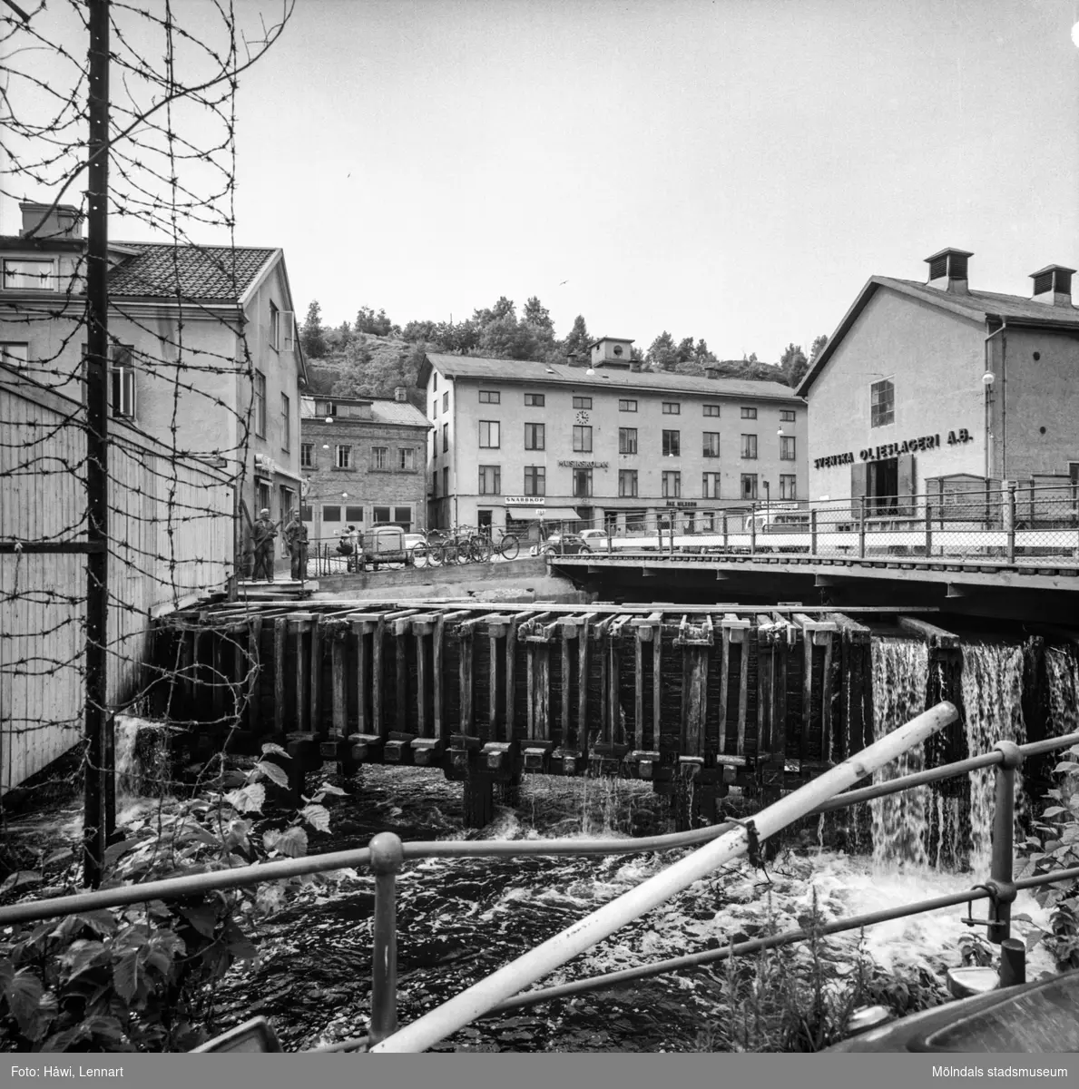 Mölndalsån nedströms Forsebron. Mölndal, 28/6 1963.