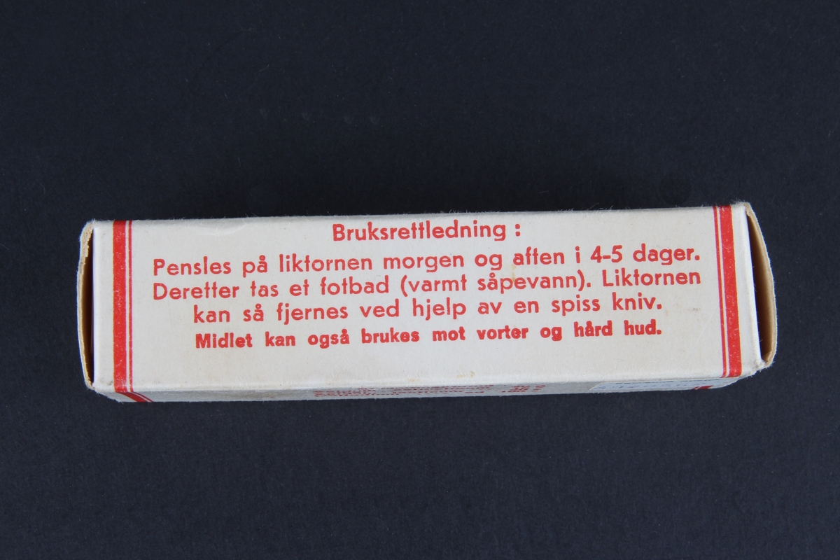 Flaske med liktornmiddel i original emballasje.