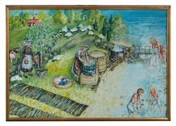 Hanna kommer med "tvättekaffe" [Oljemålning]