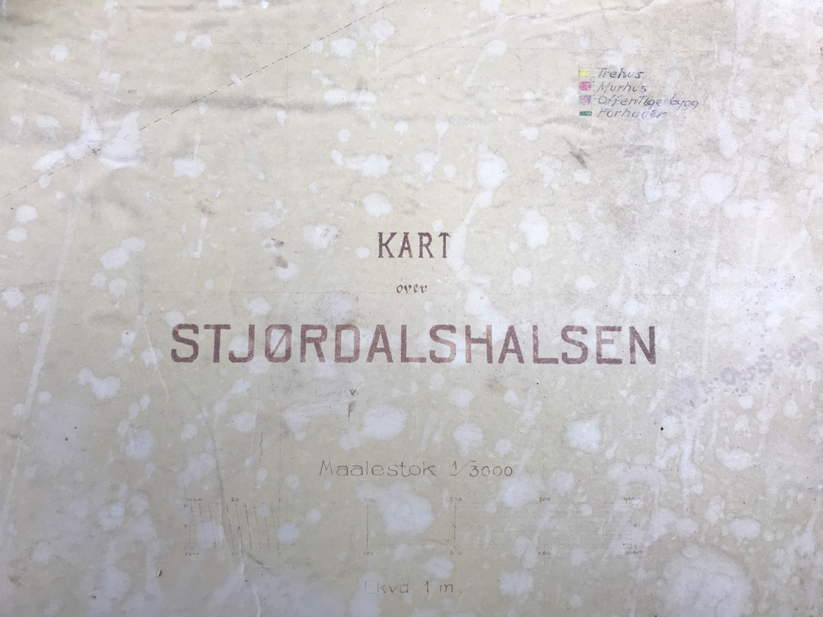 Håndtegnet kart over Stjørdal sentrum fra 1956.