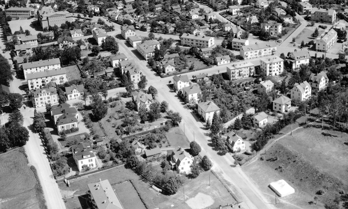 Mjölby från ovan. Bilden visar del av stadsdelen Vasastaden.