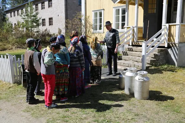 As the school bell rings. From the role play Latjo drom at the Glomdal Museum