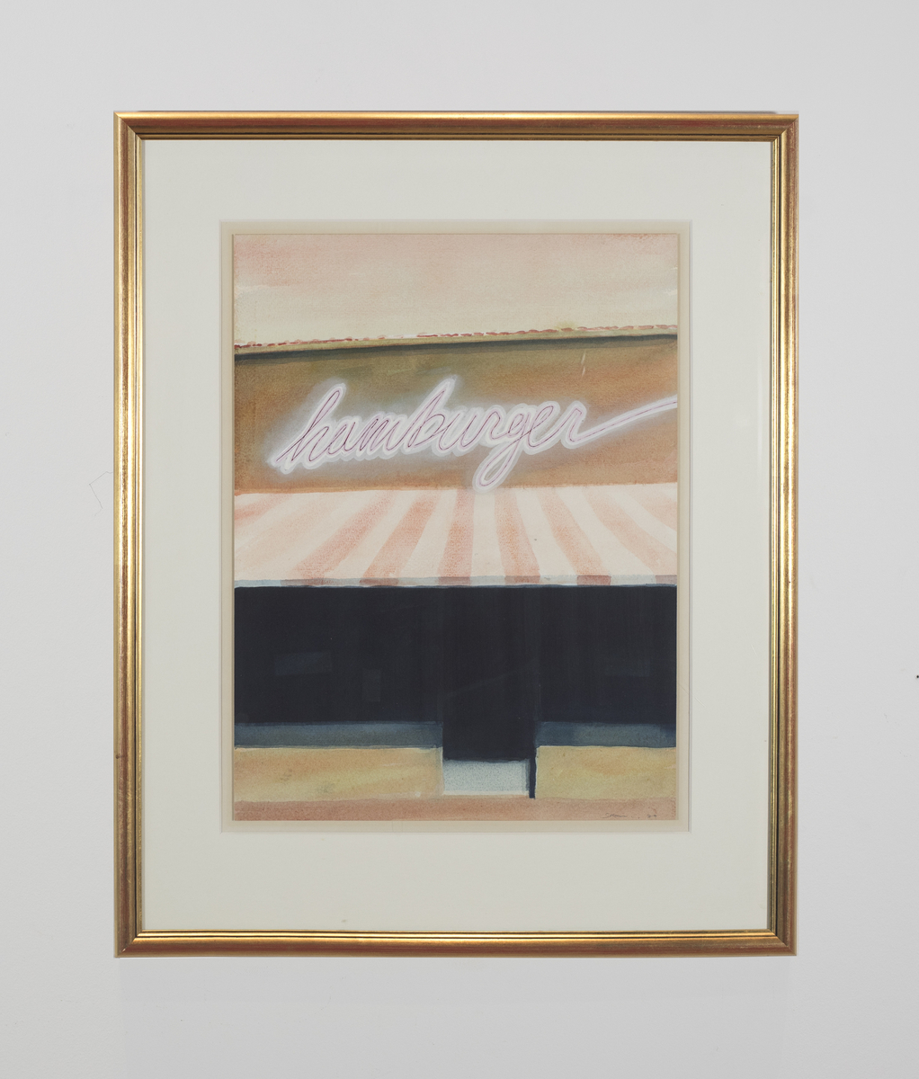 "Hamburger" skrevet med neonbokstaver. 