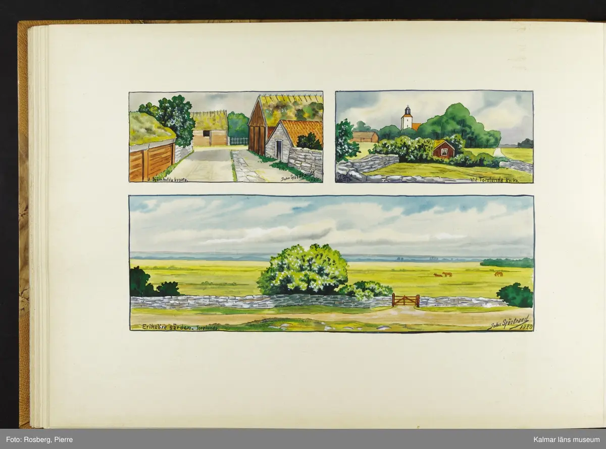 Ett stort antal motiv från Öland, kulturhistoriska platser samt landskapsmotiv.

I boken finns motiv i nämnd ordning: Ölands landskapsvapen; Borgholms slott; Alvaret; Köpings klint; Tingsflisa; barken Dovres förlisning; gravfält vid Klinta, Köping; I Repplinge; Persnäs kyrka; Rynings kors Persnäs, Långlöts kyrka; I Högsrum; Galjbacken Högsrum; Böle backe Glömminge; Kvarn vid Stora Rör; Bramstedtsgården i Strandskogen Glömminge; Öländsk västkust mellan Röhälla och Stora Rör; vägen till Möllstorps läggning; Linsänkan Glömminge; Algutsrums kyrka 1827 och 1919; Portparti vid Gråborg; Sankt Knuts kapell??; I Björnhovda bygata; vid Torslunda kyrka; Eriksöre gärden, Torslunda; Gammal stuga i Runsbäck, Torslunda; vikingagrav med vårdhållare, Skogsby, Torslunda; källare och kvarnar på landborgen ovanför Eriksöre, Torslunda; Öländskt arbetarhem Karlevi, Vickleby; Vickleby kyrka; Fröbygårda strand, Vickleby; Bondgård i Vickleby; Resmo kyrka 1920; Mysinge hög; Resmo kyrka 1826; Borgby borg; I Mörbylångadalen; Alvaret vid Bengtstorp, söder om Bårby; Bondgård vid Lenstad; Smedsgärde Gårdby s; Dröstorps ödeby; Nigelberget en höjd på alvaret s.o. om Lenstad; Tornrör och Tornrörskällan; Dröstorps mosse; Prästgropen Sandby alvar; Gård i Skarpa Alby; Bondgård i N Näsby; Augustimorgon vid Ölands östkust, Sandby socken; Segerstads gamla kyrka; Segerstads nuvarande kyrka; Kustby i Segerstads socken, Nedre Segerstad; På slagfältet vid Seby, Segerstad socken; Gammal bondgård i Övre Segerstad, Segerstad socken; I Segerstad.