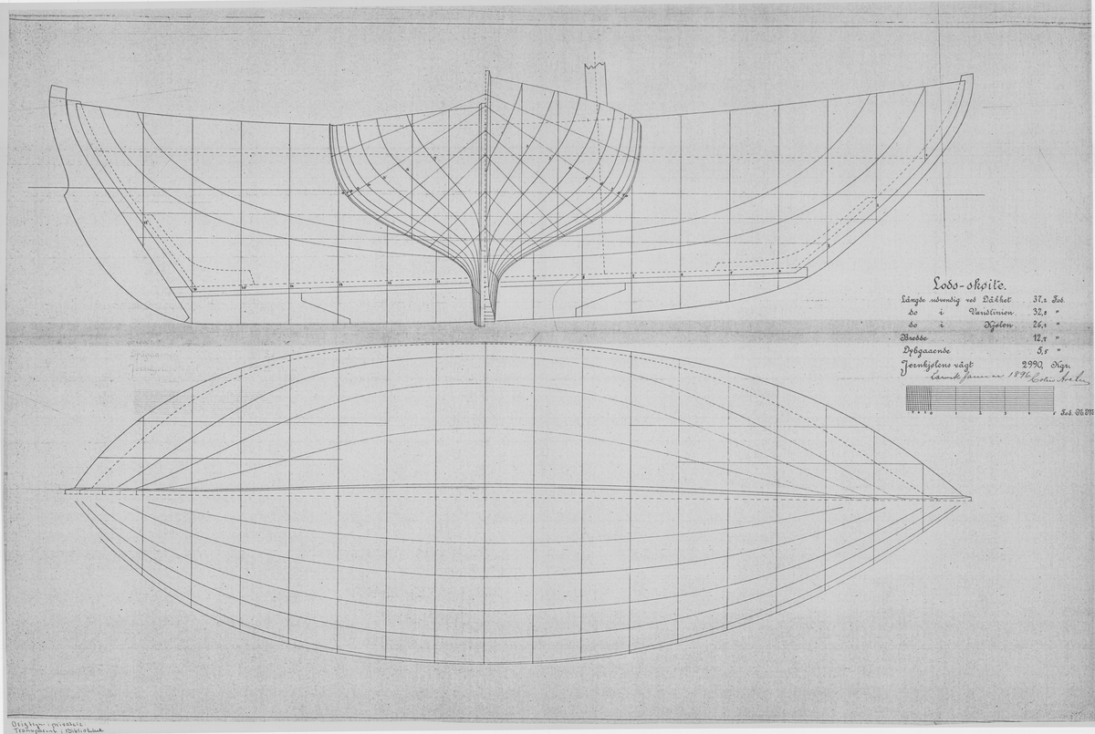 Linjetegning av losbåt til Fred. Croft