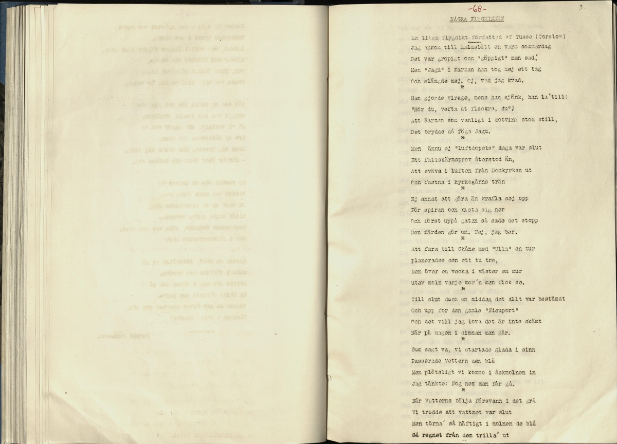 Inbunden samlingsvolym för tidskriften Flygfisken: organ för Sveriges militärflygare, 1917-1919.

Innehåll: artiklar med minnen, händelser och episoder inom den svenska militära pionjärflygningen samt fakta och råd till militära flygare. Illustrationer i form av ritningar och foton.

Sidor framställda genom stencilering med inklistrade fotografier.


Ingående nummer:

1 - augusti 1917 (sida 1-11)
2 - september 1917 (sida 12-21)
3 - oktober 1917 (sida 22-31)
4 - november 1917 (sida 32-42)
5 - december 1917 (sida 43-53)
6 - januari 1918 (sida 54-64)
7 - februari 1918 (sida 65-77)
8 - mars 1918 (sida 78-88)
9 - april 1918 (sida 89-101)
10 - maj 1918 (sida 102-111)
11 - juni 1918 (sida 112-126)
12 - juli 1918 (sida 127-137)
13 - augusti 1918 (sida 138-148)
14 - september 1918 (sida 149-157)
15 - oktober 1918 (sida 158-168)
16 - november 1918 (sida 169-180)
17 - december 1918 (sida 181-190)
18 - januari 1919 (sida 191-202)
19 - februari 1919 (sida 203-214)
20 - mars 1919 (sida 215-226)
21 - april 1919 (sida 227-240)
22 - maj 1919 (sida 241-251)
23 - juni 1919 (sida 252-263)
24 - juli 1919 (sida 264-274)
25 - september 1919 (sida 275-286)
26 - oktober 1919 (sida 287-298)
27 - december 1919 (sida 299-309)