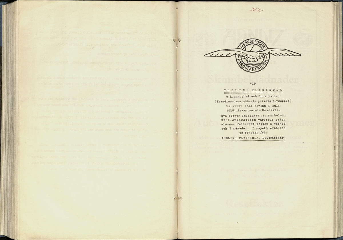 Inbunden samlingsvolym för tidskriften Flygfisken: organ för Sveriges militärflygare, 1917-1919.

Innehåll: artiklar med minnen, händelser och episoder inom den svenska militära pionjärflygningen samt fakta och råd till militära flygare. Illustrationer i form av ritningar och foton.

Sidor framställda genom stencilering med inklistrade fotografier.


Ingående nummer:

1 - augusti 1917 (sida 1-11)
2 - september 1917 (sida 12-21)
3 - oktober 1917 (sida 22-31)
4 - november 1917 (sida 32-42)
5 - december 1917 (sida 43-53)
6 - januari 1918 (sida 54-64)
7 - februari 1918 (sida 65-77)
8 - mars 1918 (sida 78-88)
9 - april 1918 (sida 89-101)
10 - maj 1918 (sida 102-111)
11 - juni 1918 (sida 112-126)
12 - juli 1918 (sida 127-137)
13 - augusti 1918 (sida 138-148)
14 - september 1918 (sida 149-157)
15 - oktober 1918 (sida 158-168)
16 - november 1918 (sida 169-180)
17 - december 1918 (sida 181-190)
18 - januari 1919 (sida 191-202)
19 - februari 1919 (sida 203-214)
20 - mars 1919 (sida 215-226)
21 - april 1919 (sida 227-240)
22 - maj 1919 (sida 241-251)
23 - juni 1919 (sida 252-263)
24 - juli 1919 (sida 264-274)
25 - september 1919 (sida 275-286)
26 - oktober 1919 (sida 287-298)
27 - december 1919 (sida 299-309)