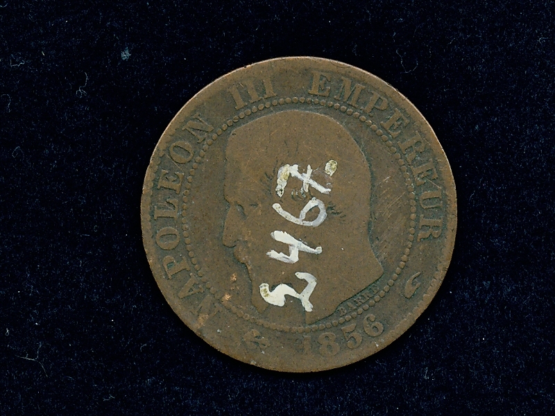Franskt mynt. 2 Centimes, 1856. 