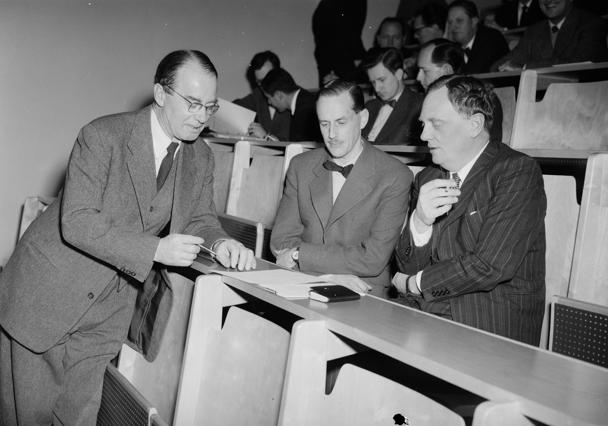 Biokemiska institutionen, biokemister på möte, Uppsala, januari 1956